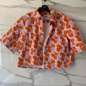 zara floral cropped denim jacket